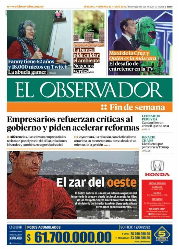 Portada de El Observador (Uruguay)
