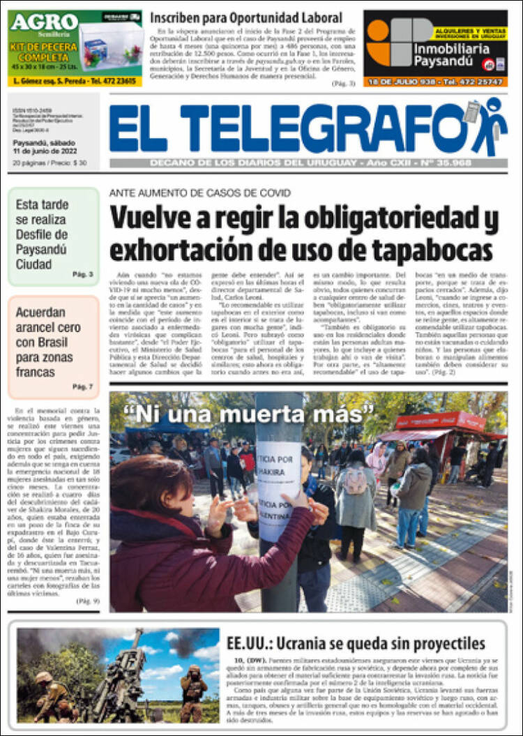 Portada de El Telégrafo (Uruguay)