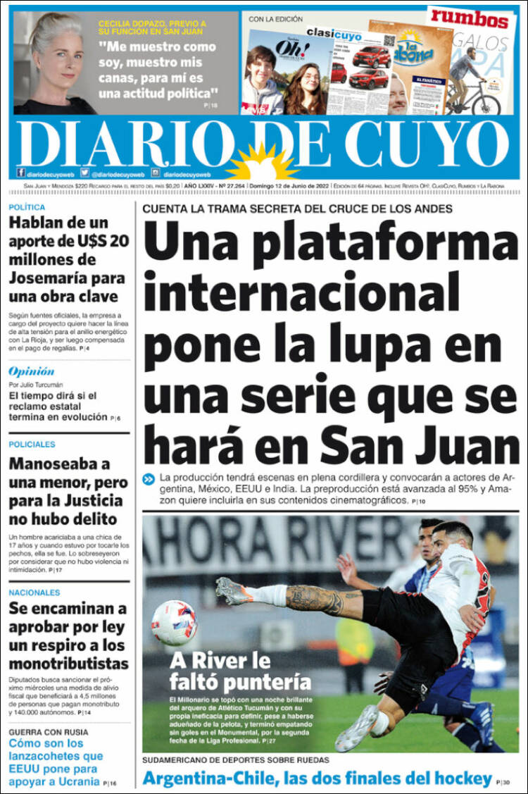 Portada de Diario de Cuyo (Argentina)