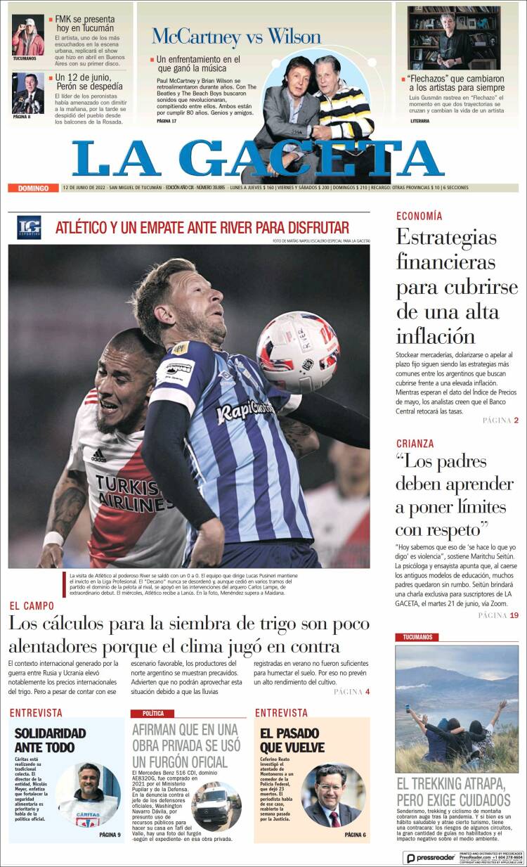 Portada de La Gaceta (Argentina)