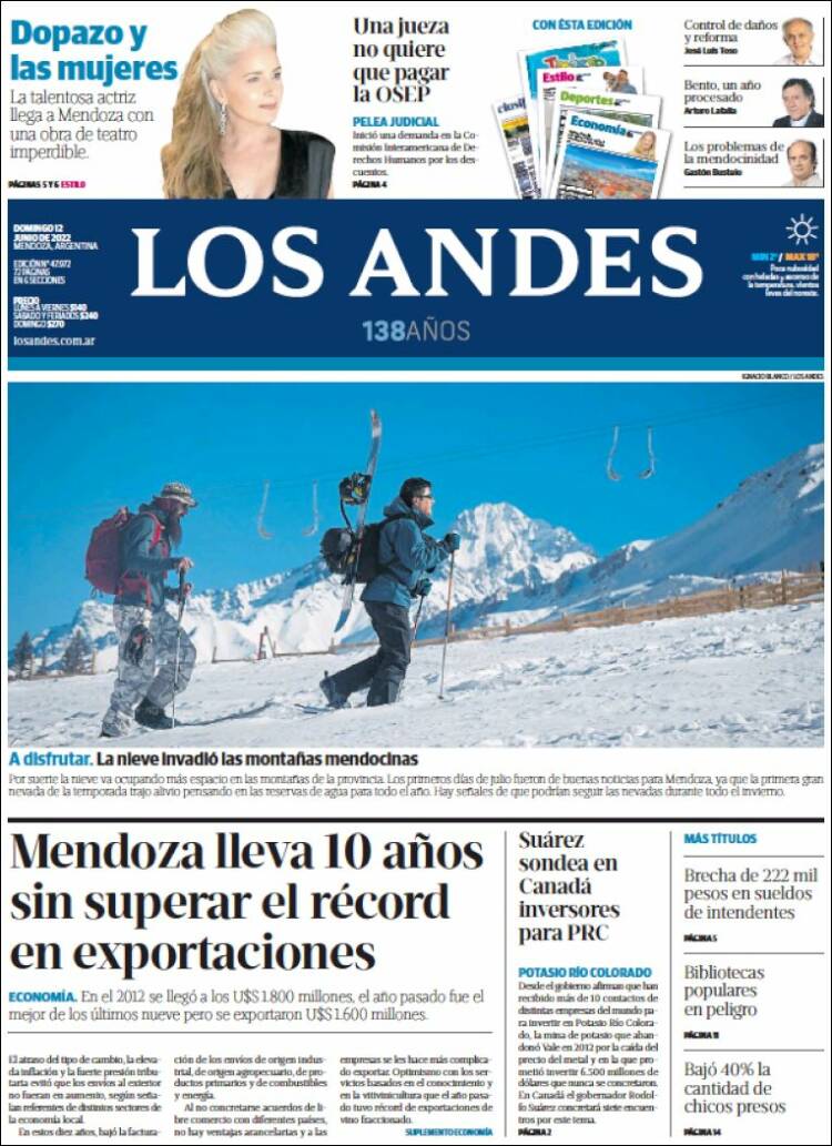 Portada de Los Andes - Mendoza (Argentina)