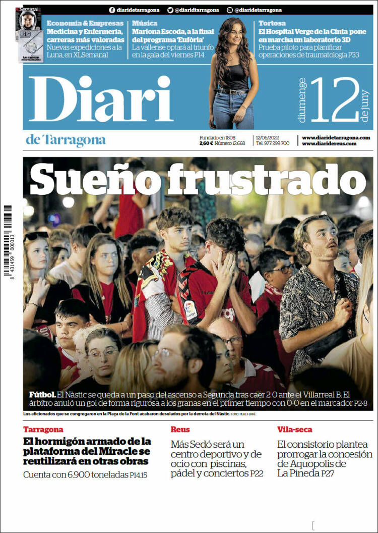 Portada de Diari de Tarragona (España)