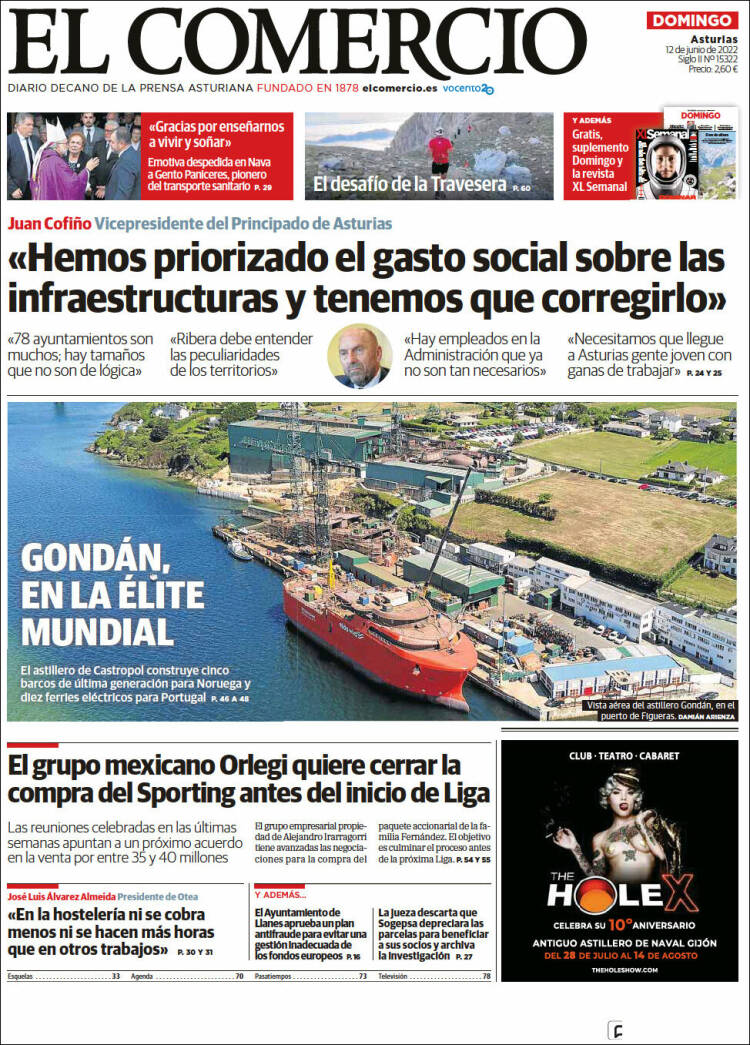 Portada de El Comercio (España)