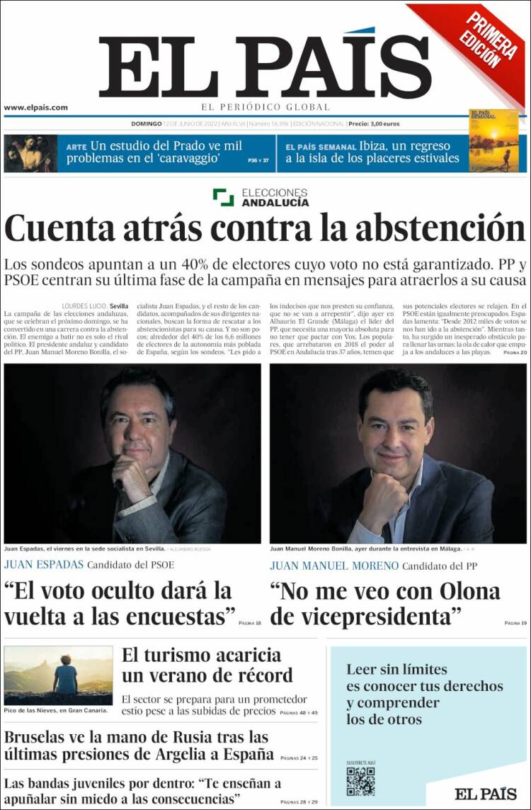 Portada de El País (España)