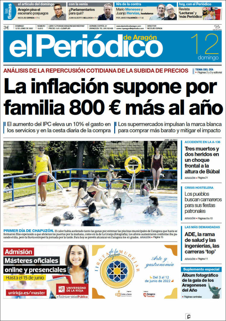 Portada de El Periódico de Aragón (España)