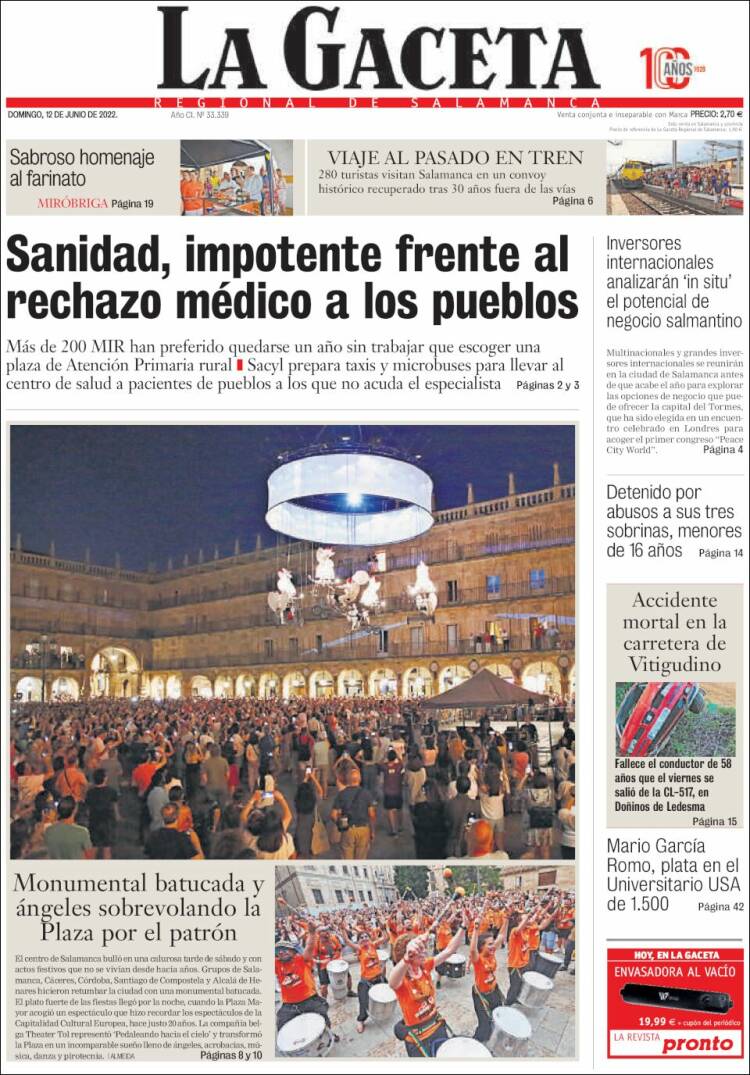Portada de La Gaceta de Salamanca (España)