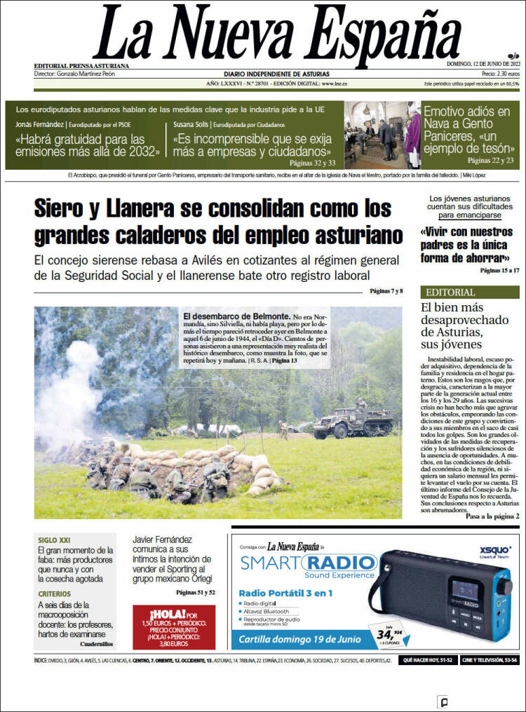 Portada de La Nueva España (España)