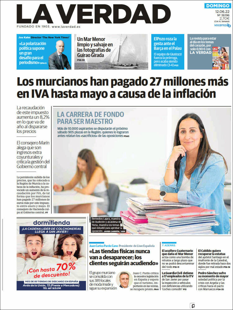 Portada de La Verdad de Murcia (España)