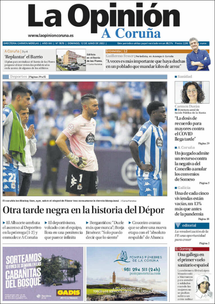 Portada de La Opinión de A Coruña (España)