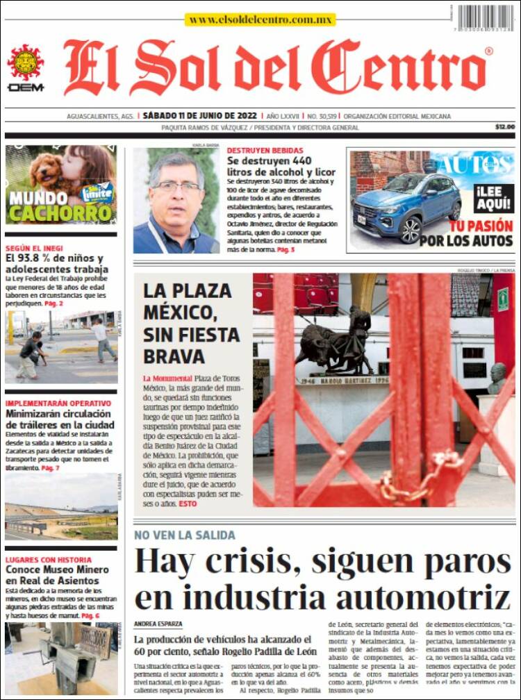 Portada de El Sol del Centro (Mexique)