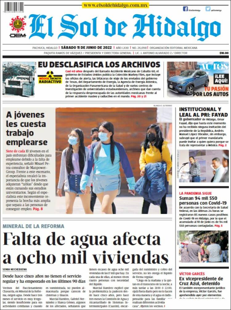 Portada de El Sol de Hidalgo (Mexique)