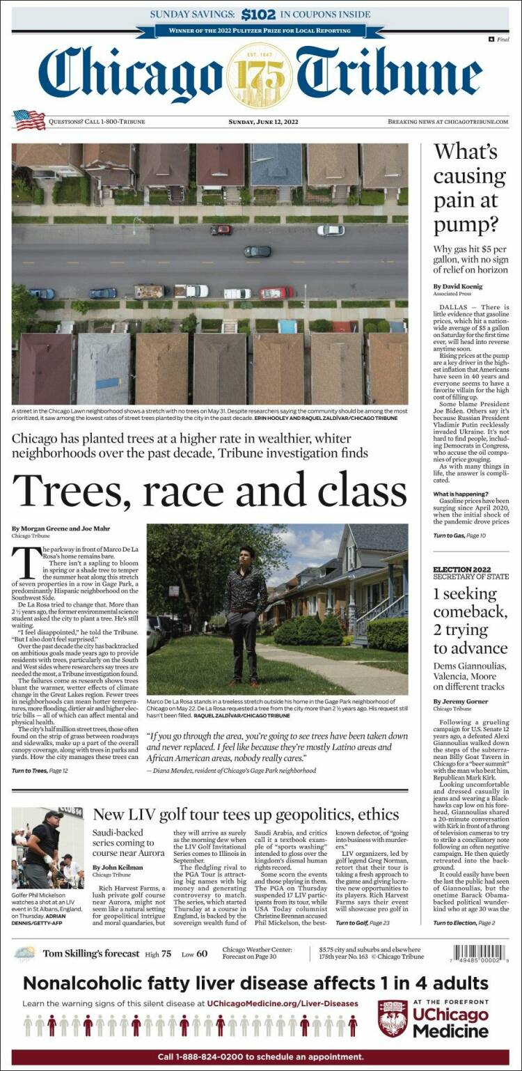 Portada de Chicago Tribune (USA)