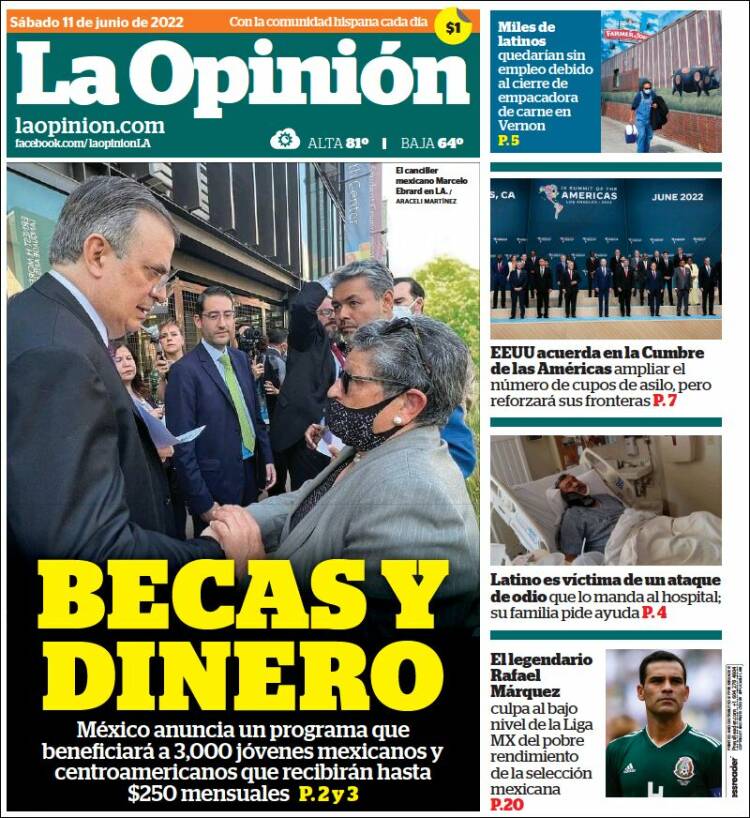 Portada de La Opinión (USA)