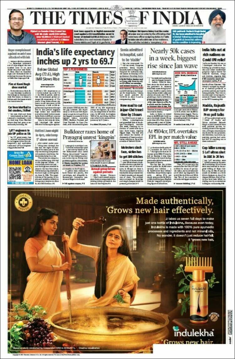 Portada de The Times of India (India)