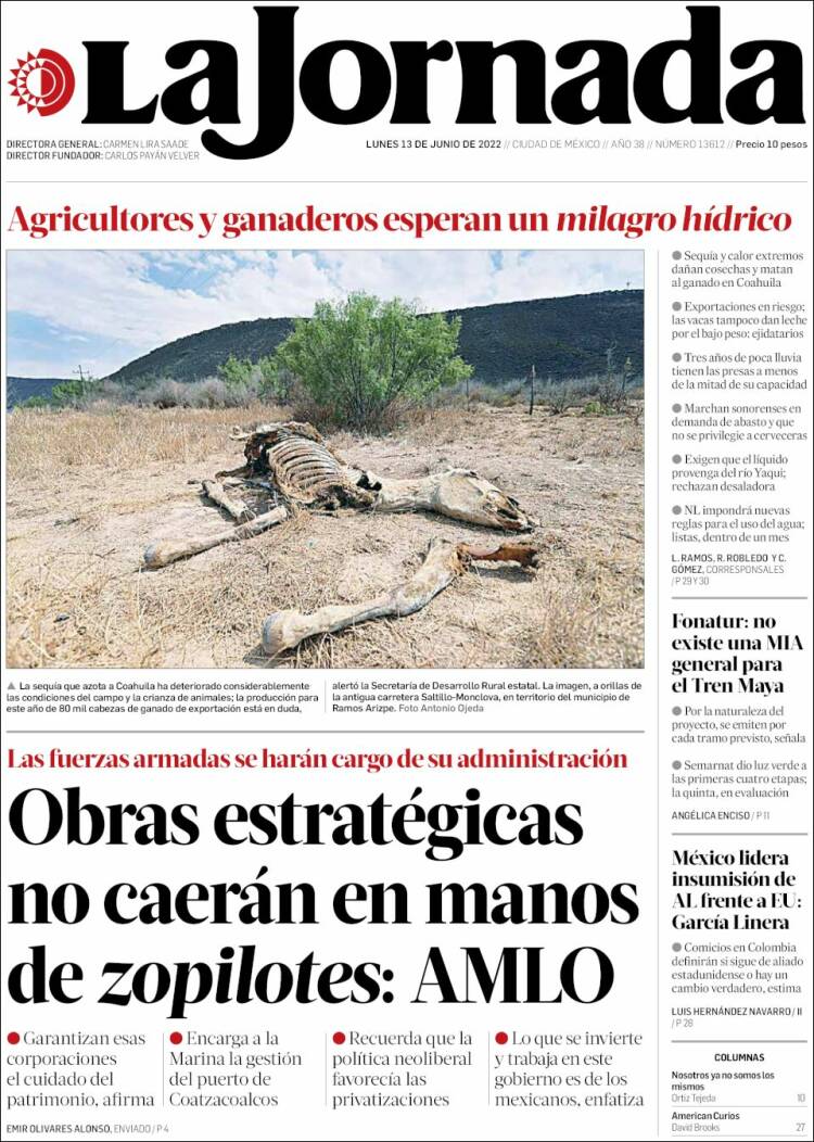 Portada de La Jornada (Mexico)