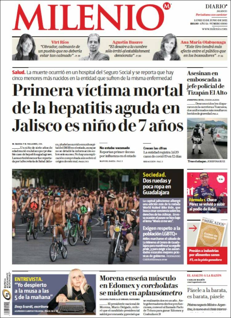 Portada de Milenio - Jalisco (México)