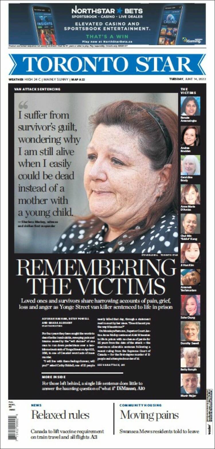 Portada de The Toronto Star (Canada)