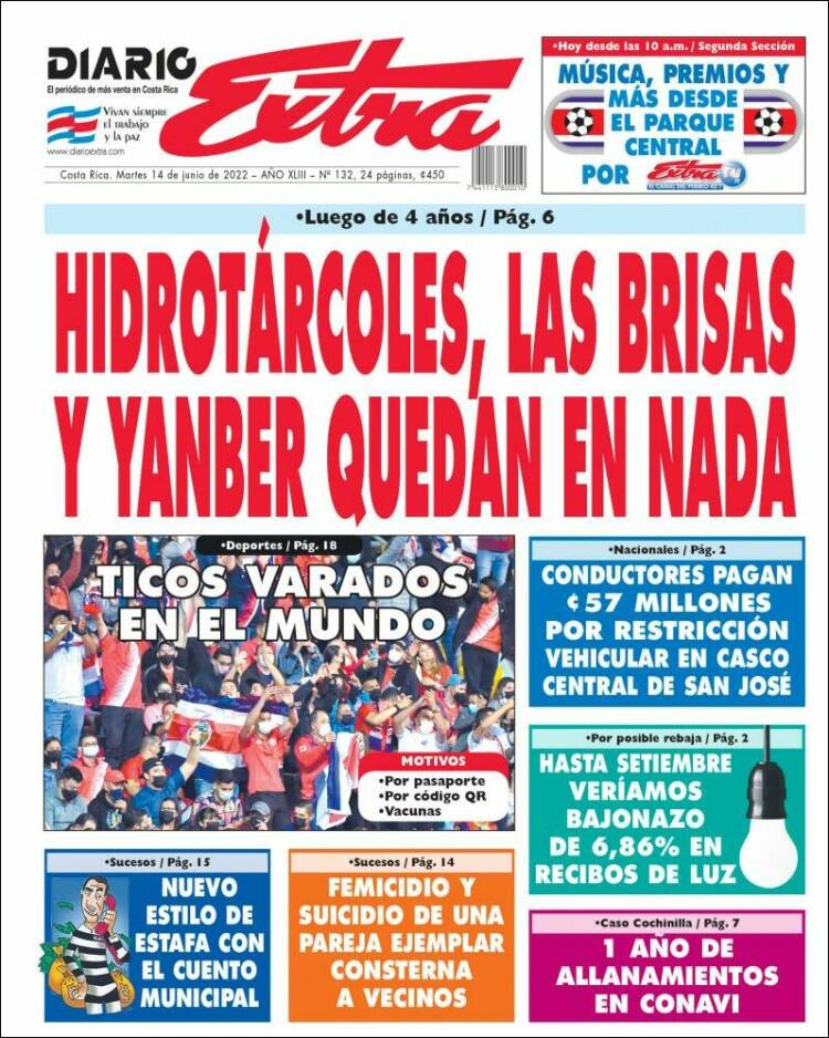 Portada de Diario Extra (Costa Rica)