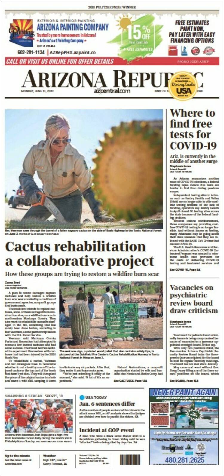 Portada de Arizona Republic News (USA)