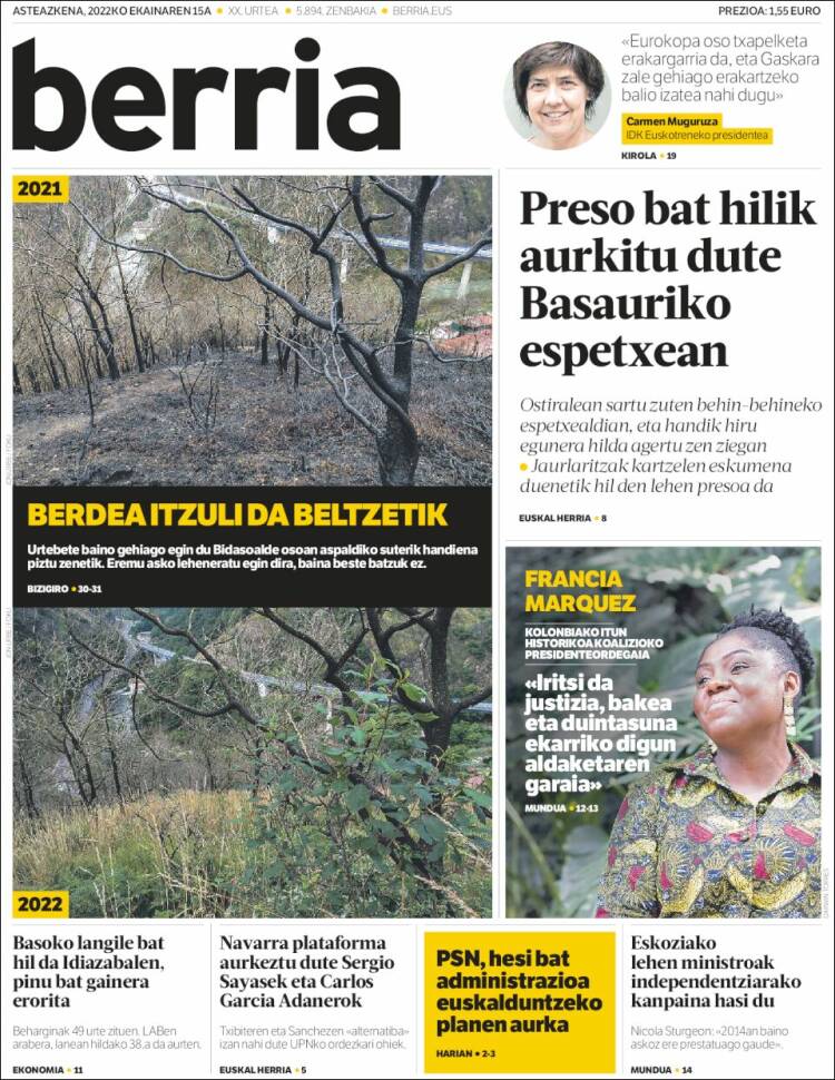 Portada de Berria (España)