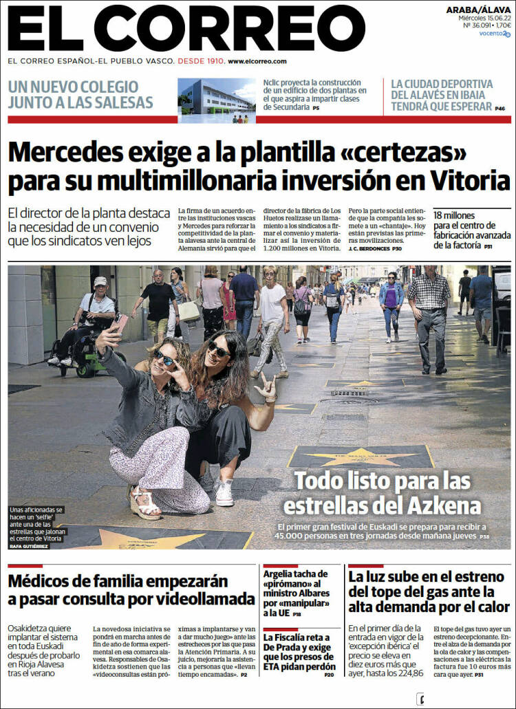 Portada de El Correo - Álava (España)