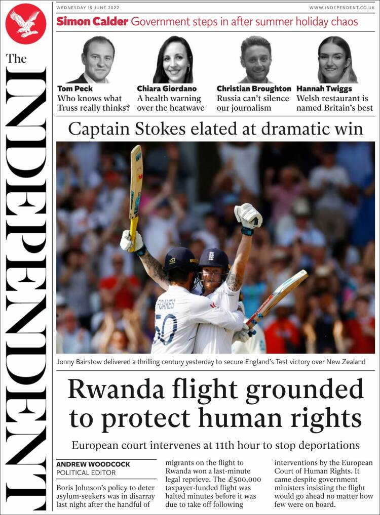 Portada de The Independent (Reino Unido)