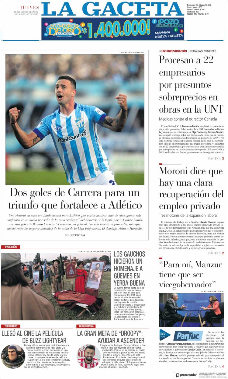 Portada de La Gaceta (Argentina)