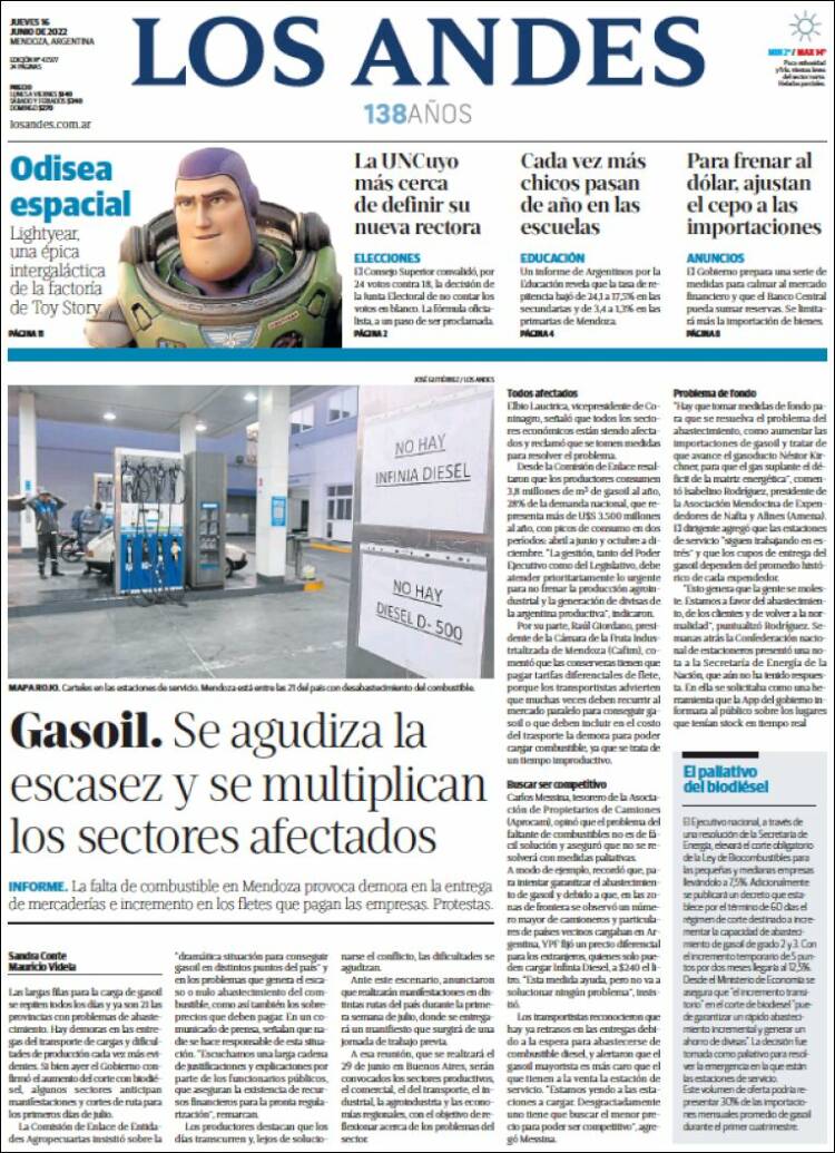 Portada de Los Andes - Mendoza (Argentina)