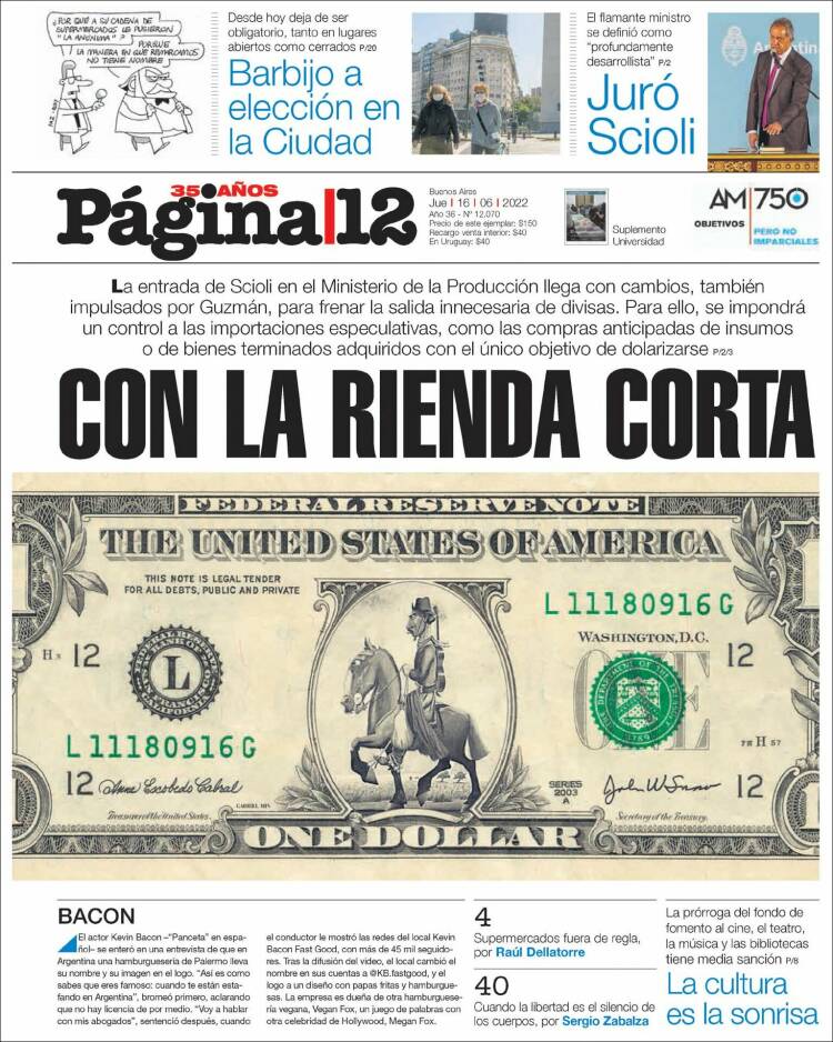 Portada de Página/12 (Argentina)