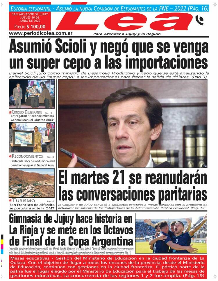 Portada de Periódico Lea (Argentina)