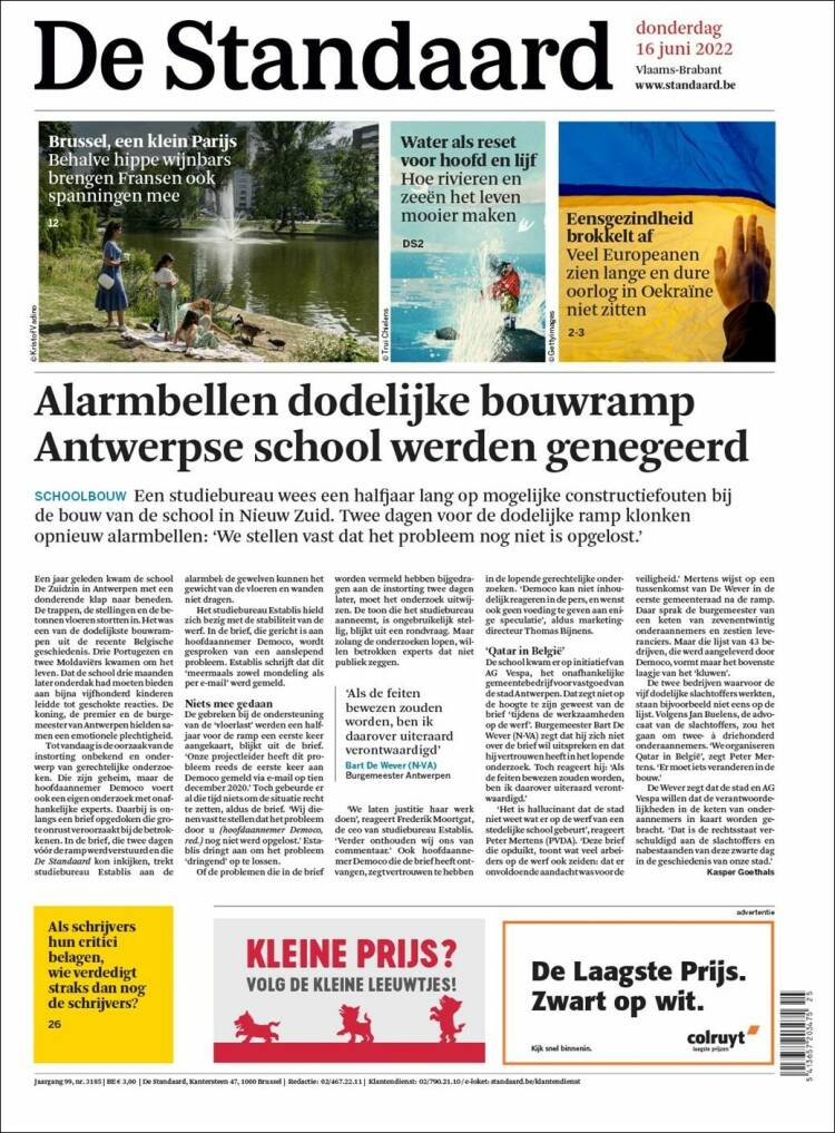 Portada de De Standaard (B&eacute;lgica)