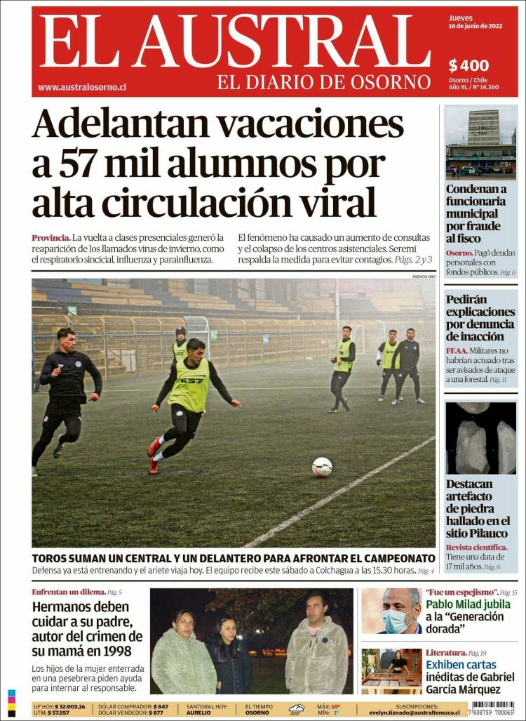 Portada de El Austral de Osorno (Chile)