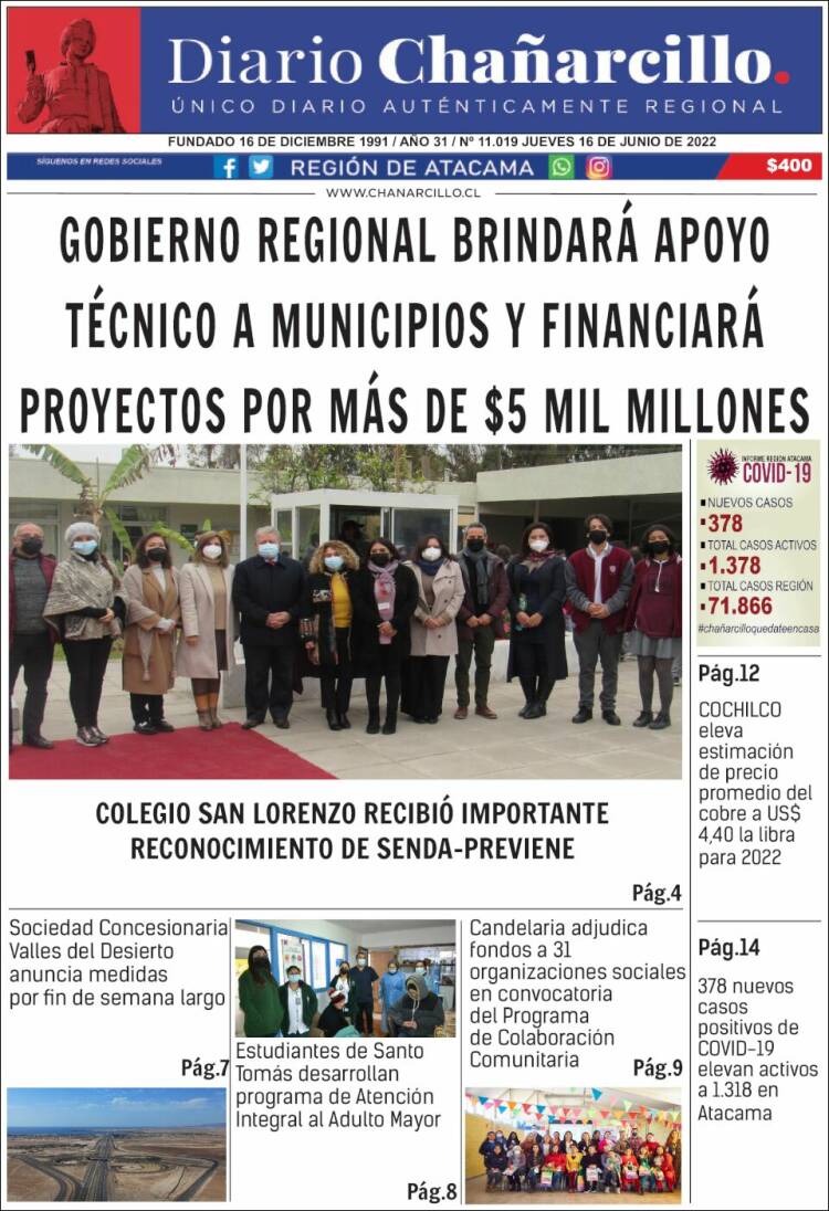 Portada de Diario Chañarcillo (Chile)