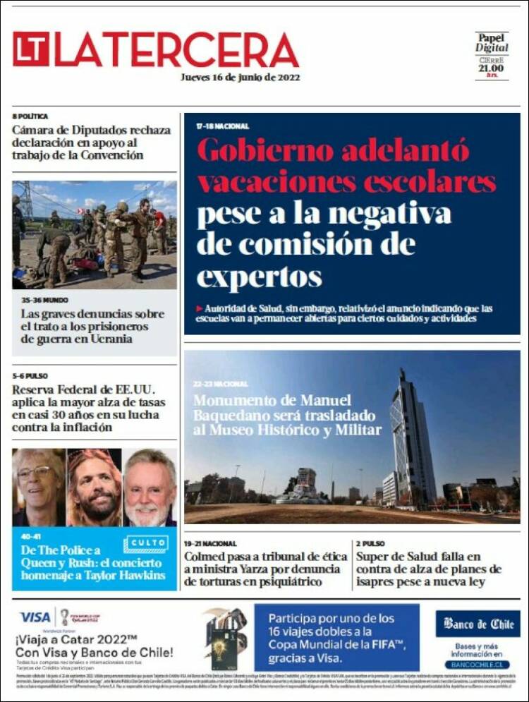 Portada de La Tercera (Chile)