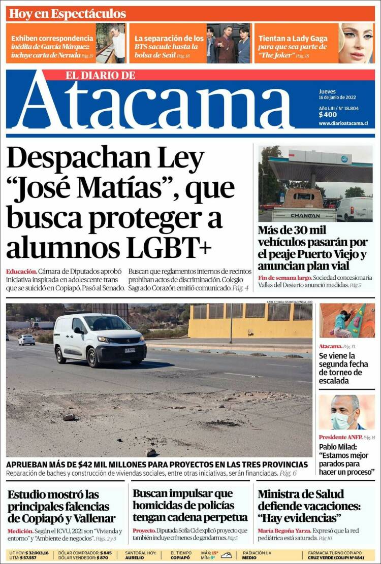 Portada de Diario de Atacama (Chile)