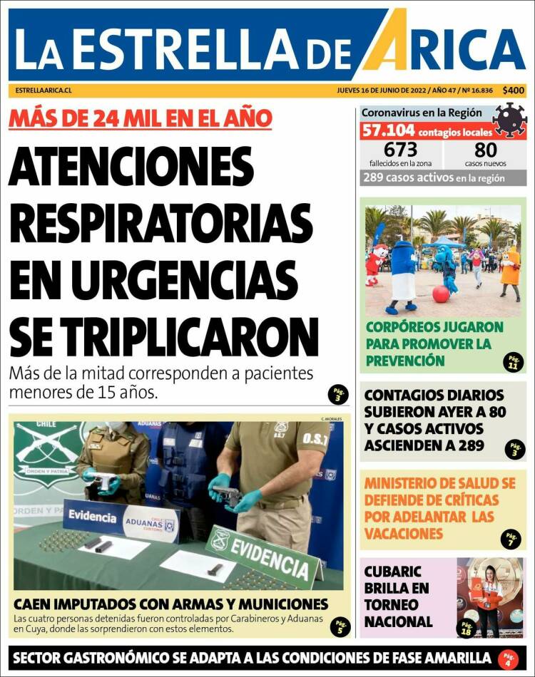 Portada de La Estrella de Arica (Chile)