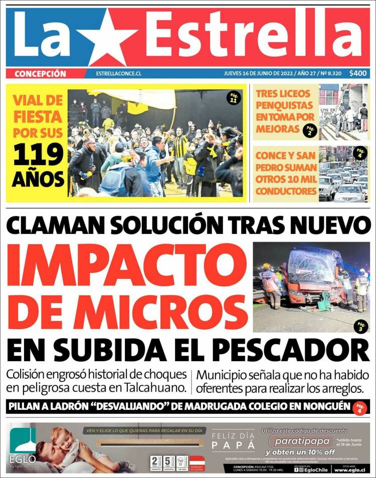 Portada de La Estrella de Concepción (Chile)