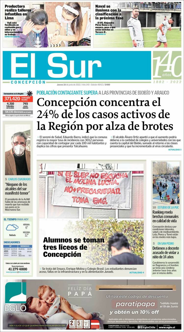Portada de El Sur (Chile)