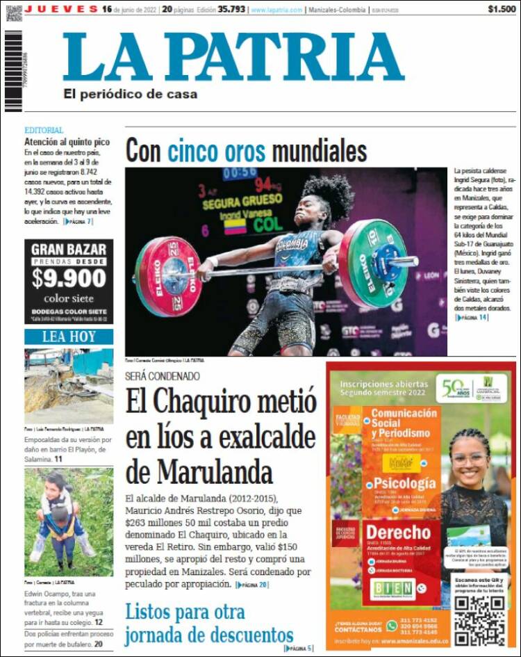 Portada de La Patria (Colombia)