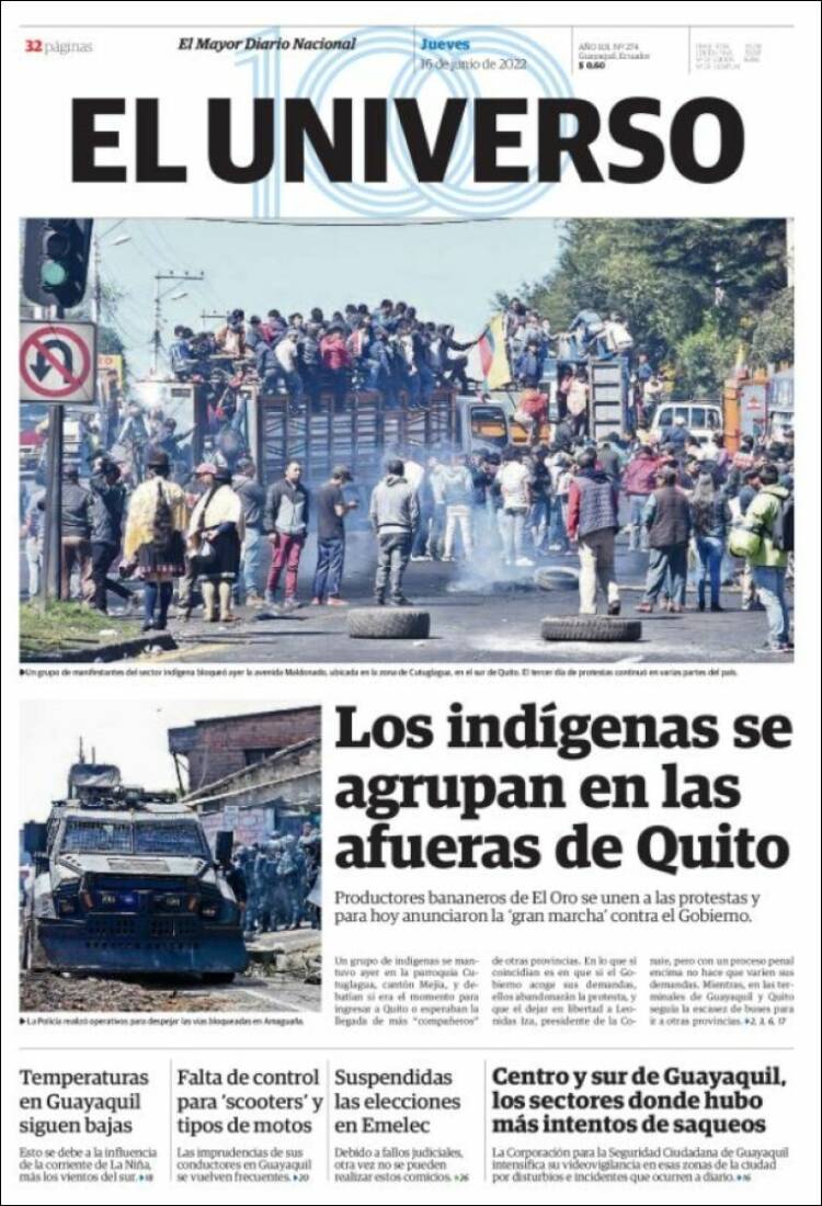 Portada de El Universo - Ecuador (Équateur)