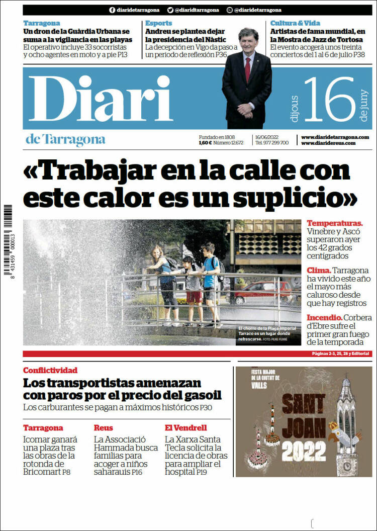 Portada de Diari de Tarragona (España)