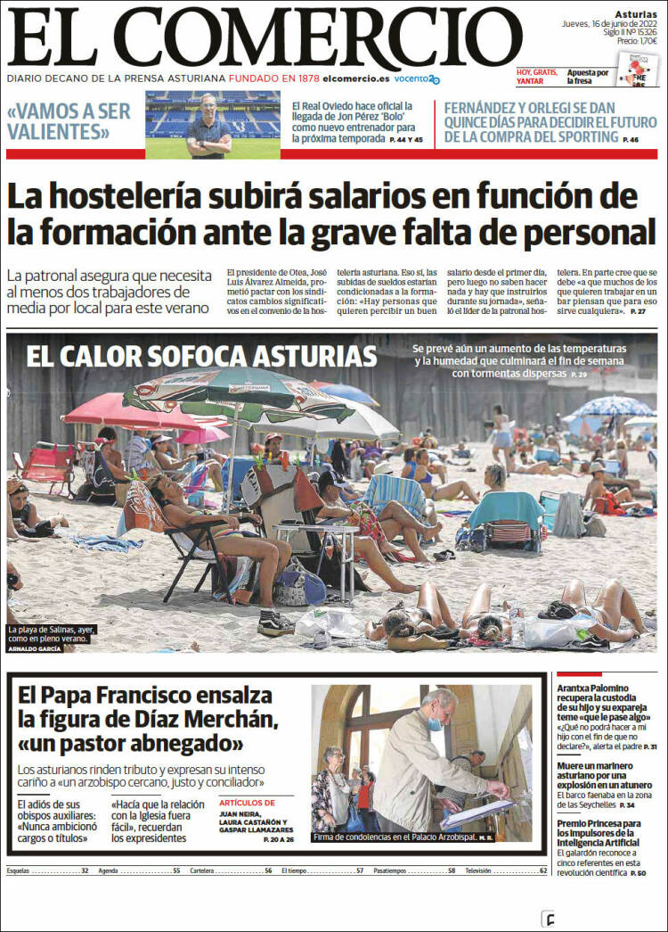 Portada de El Comercio (España)