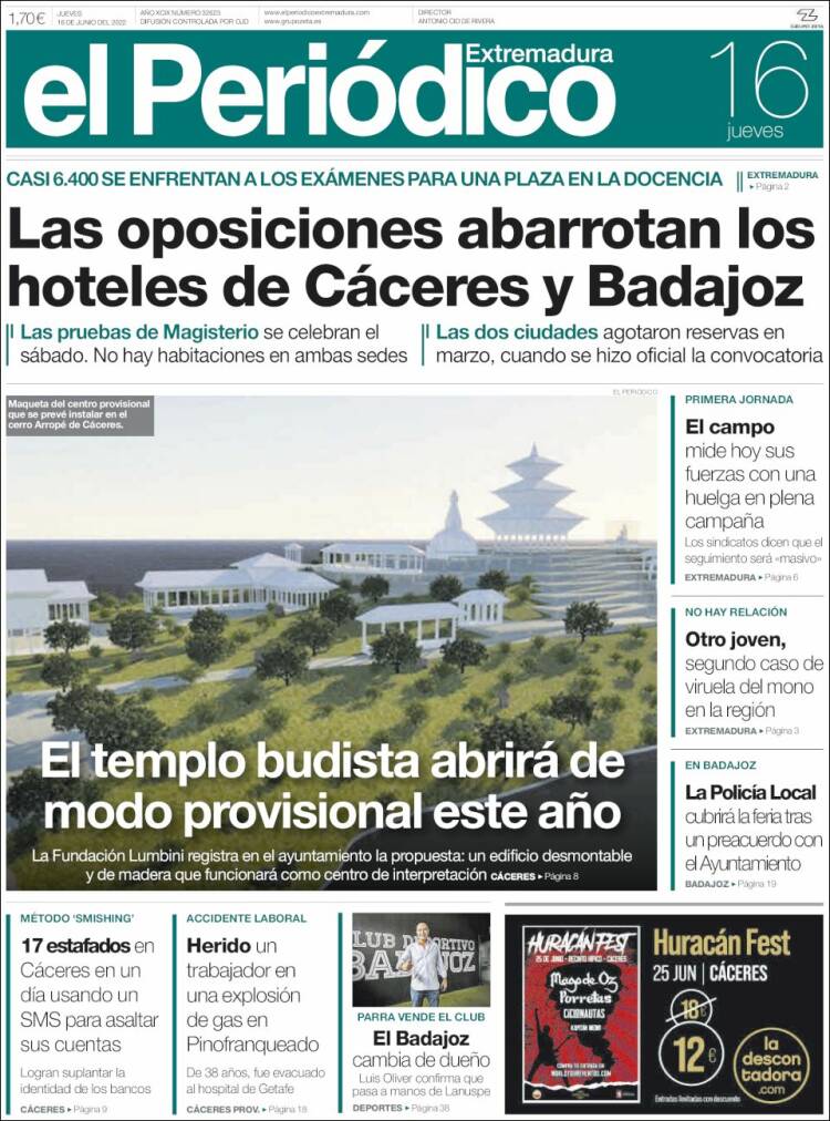 Portada de El Periódico de Extremadura (España)