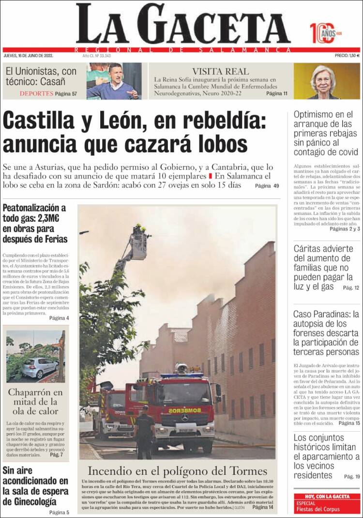 Portada de La Gaceta de Salamanca (España)