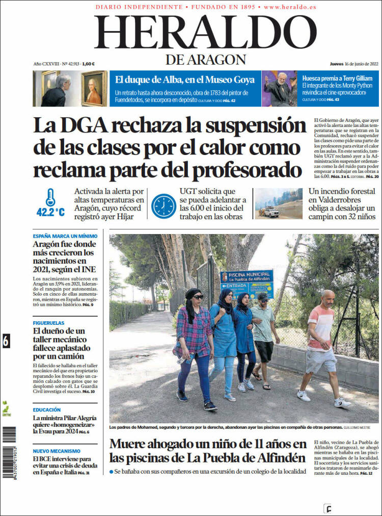 Portada de Heraldo de Aragón (España)