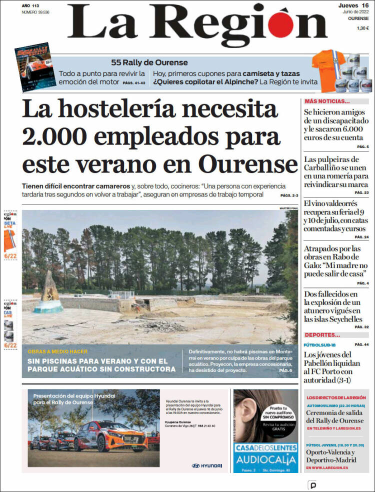 Portada de La Región de Ourense (España)