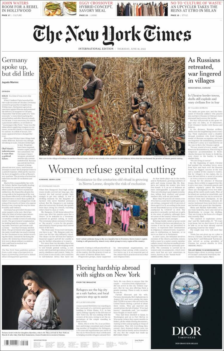 Portada de International New York Times (Europa)