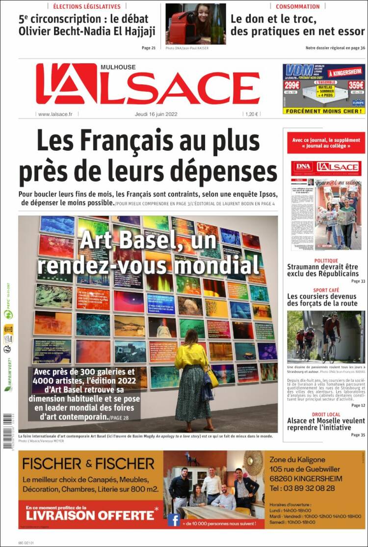 Portada de Journal L'Alsace (Francia)