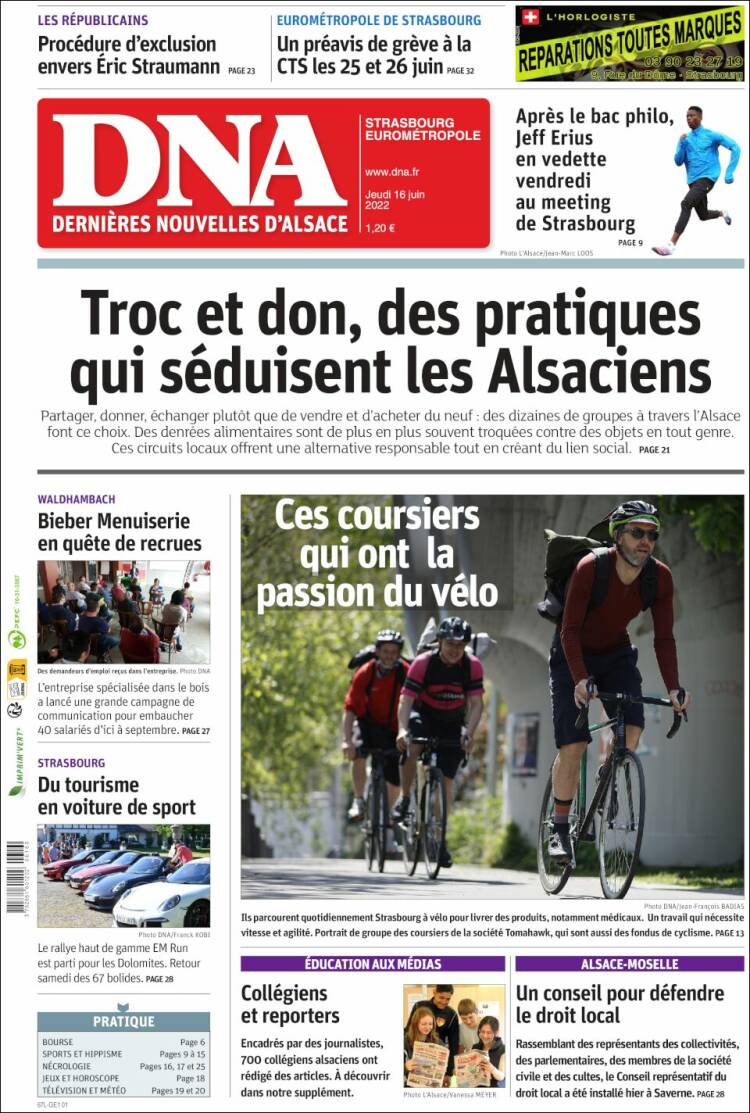 Portada de Les Dernières Nouvelles d'Alsace (Francia)