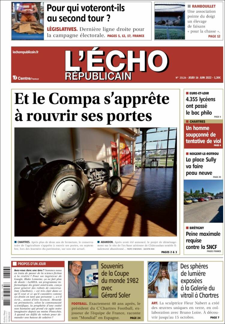 Portada de L'Echo Républicain (Francia)